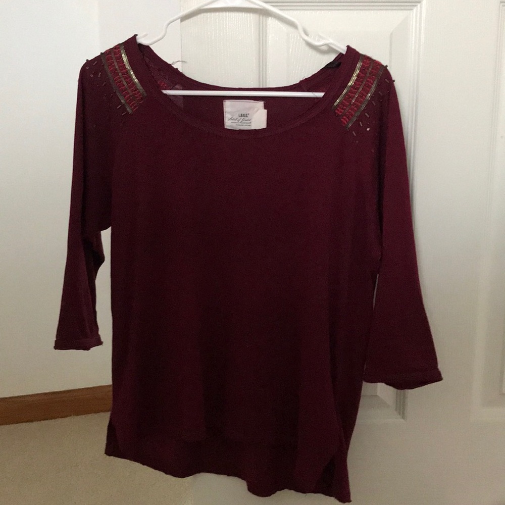 H&M Maroon Embroidered Shoulder Top